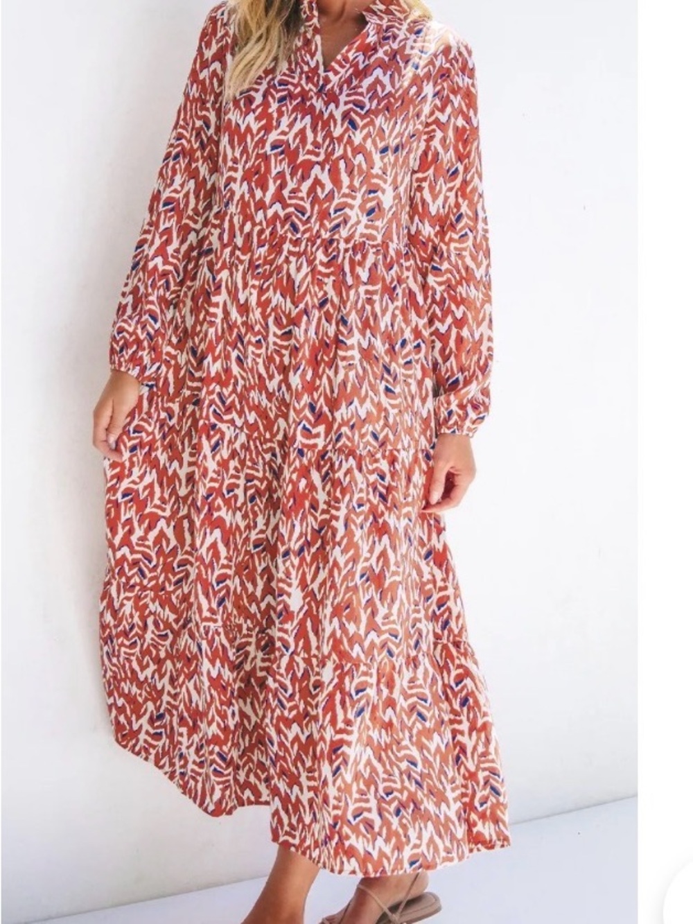 Jacqui E Pink/cream Floral Tiered Maxi Dress in medium